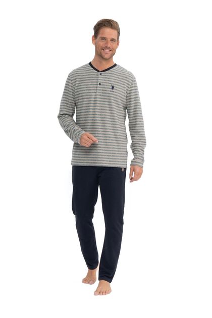 U.S. Polo Assn. 18840 Men's Navy Blue Long Sleeve Striped Camisole Two Thread Patch Tracksuit Set