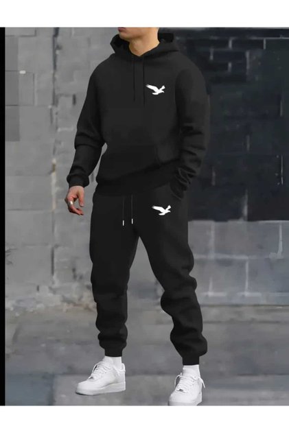 Trendy Clothing Hooded Kangaroo Pocket Cotton Men's Tracksuit Set Large Sizes
