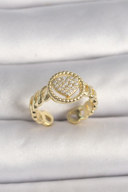 Brass Gold Color Adjustable Zircon Stone Heart Model Women's Ring