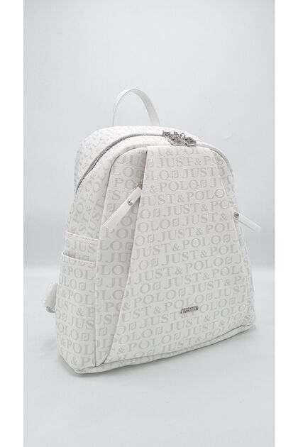 Women's White 9-Section Monogram Printed Backpack