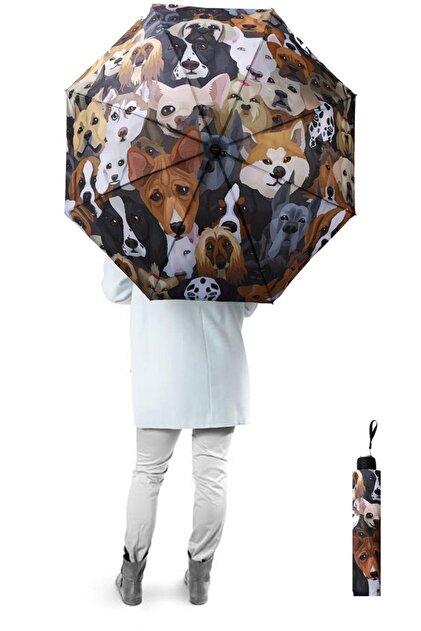 Köpek Desenli Yarasa Model 8 Telli Rüzgara Dayanıklı Manuel Şemsiye 389r01