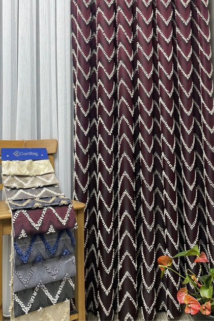 Verona Patterned Background Curtain Burgundy - Without Piles