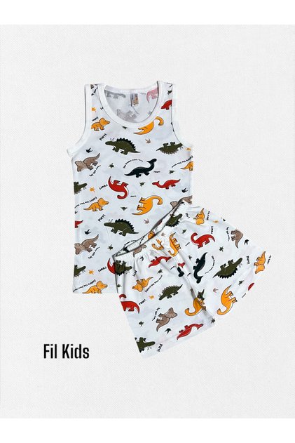 Boy's 100% Cotton White Dinosaur Patterned Athlete Boxer Set