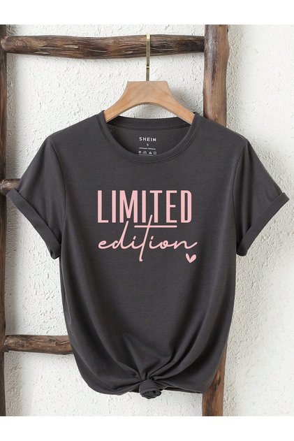 Limited Edition T-shirt - Füme Oversize Baskılı Bisiklet Yaka Baskılı Kısa Kol Bol