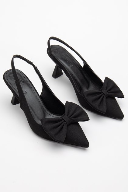 Rissoli Women's Black Fabric Bow Open Back Casual Casual Evening Dress Stiletto Heeled Shoes