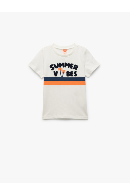 Cotton Embroidered Detail Crew Neck Short Sleeve T-Shirt