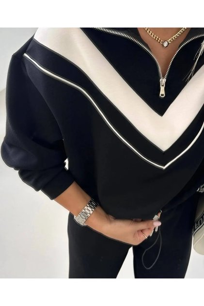 Dik Yaka yarım fermuarlı garnili Modal kumaş Takım
