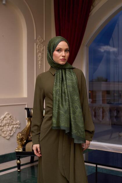 Patterned Voile Shawl Khaki Voile Silk Shawl - 9803-09
