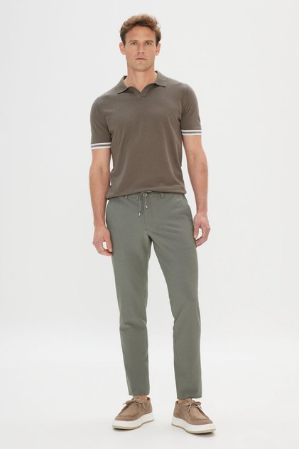 Pantaloni slim pentru bărbați, kaki, slim fit, cu buzunare laterale, cu imprimeu Seersucker