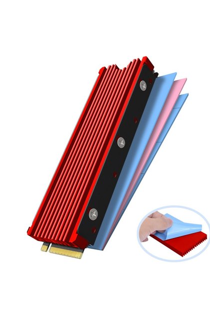 مشتت حراري أحمر لـ M.2 2280 SSD يدعم PS5 وPC، مشتت حراري مزدوج الجوانب لـ NVME NGFF 2280 SSD