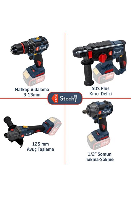 StechEnd SXS403 Akülü Alet Seti 20V 4.0/6.0Ah 7 Parça - Fiyatı