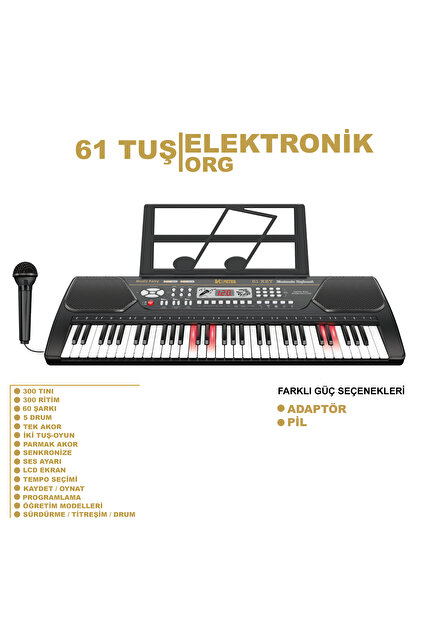 Vardem Oyuncak 61 Tuşlu Org MK-2089 Büyük Elektronik Mikrofonlu