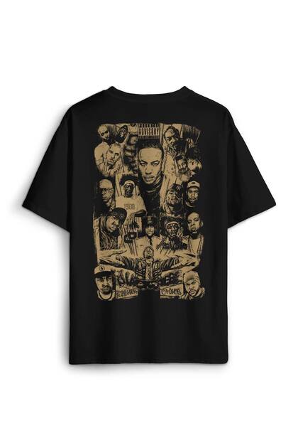Black Oversize T-Shirt Rap Masters Hip Hop Masters Dre 2Pac Eminem Printed Unisex T-Shirt