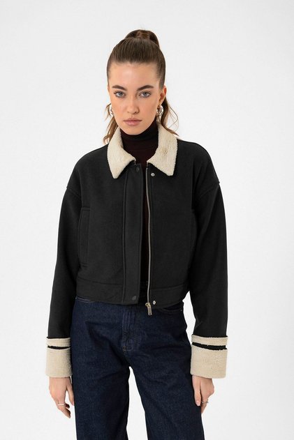 Textured Coat with Lining Detail