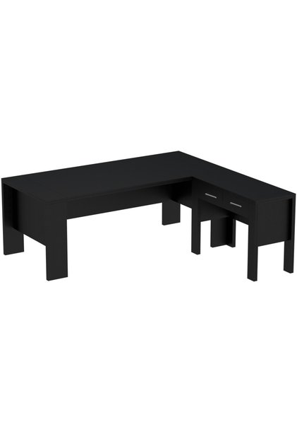Moderno A01 L-Shaped Workstation Executive Desk with 2 Drawers for Office-Black