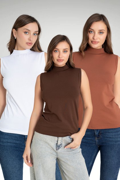 Women's Lycra 3-Piece Sleeveless Blouse Bodysuit