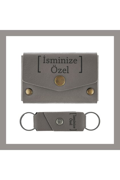 Ash Gray Color, Personalized Wallet and Keychain Set for Your Name, Unforgettable Souvenir Gift for Lover