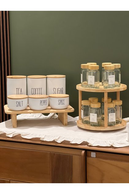 12-Piece Bamboo Lid Modern Spice Rack Set with Ladder Stand / 6-Piece Spice Set with Stand