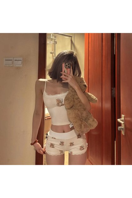 Kawaii Cute Bear's Alt Üst Şort Takım