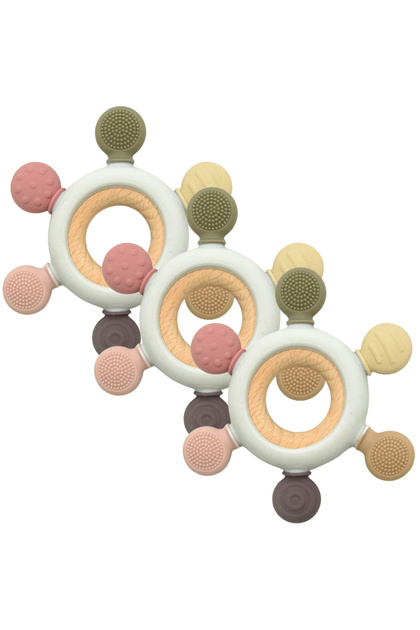Silicone + Wood Teether- Hexagon-Pack of 3