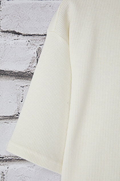 Trendyolmilla Man Ekru Oversize/Geniş Kesim Dokulu Fermuarlı Polo
