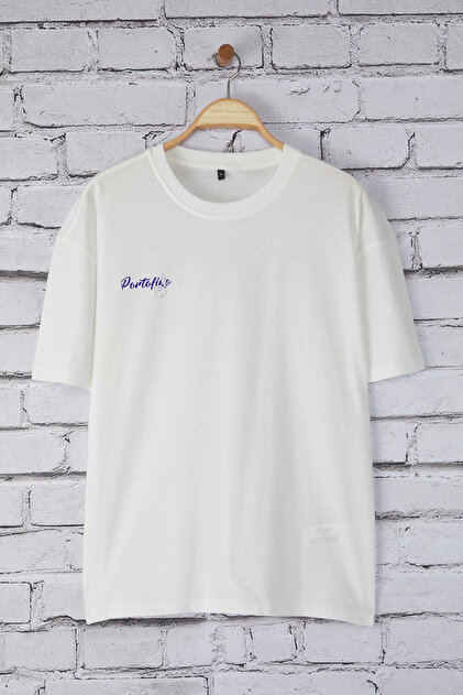 Trendyolmilla Man Beyaz Oversize/Geniş Kesim Limon Baskılı %100