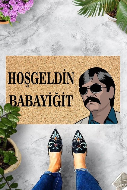 Digital Printed Welcome Babayiğit Written Machete Patterned Decorative Door Mat