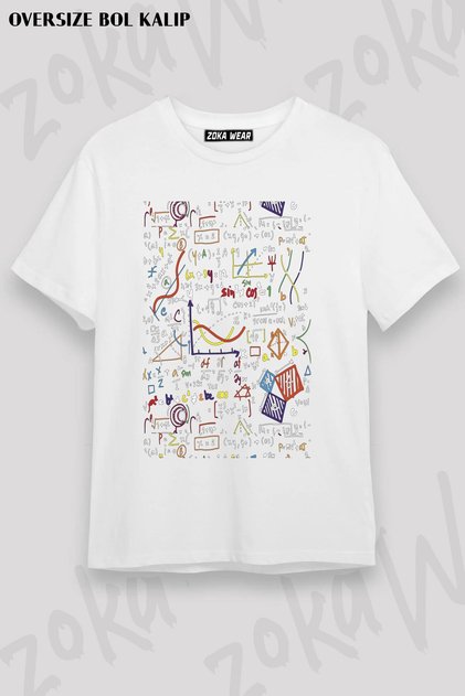 Unisex Oversize Mold Maths Equations Design Printed Tshirt