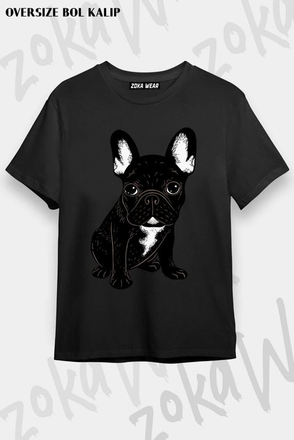 Unisex Oversize Mold Brindle French Bulldog Design Printed Tshirt