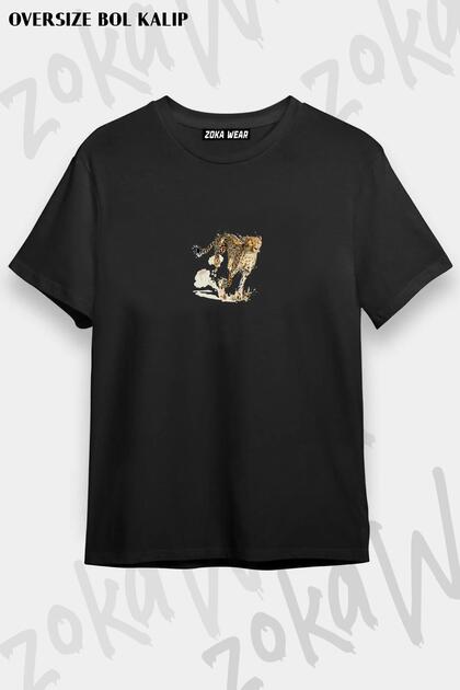 Unisex Oversize Fit Cheetah Design Printed Tshirt