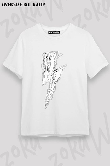 Unisex Oversize Fit Lightning 3 Design Printed Tshirt