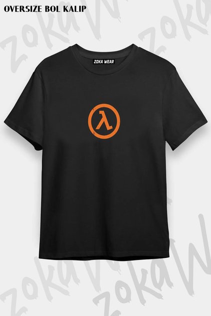 Unisex Oversize Kalıp Half Life Lambda Symbol Tasarım Baskılı Tshirt