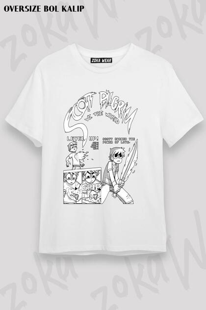Unisex Oversize Fit Scott Pilgrim Vs the World Design Printed Tshirt