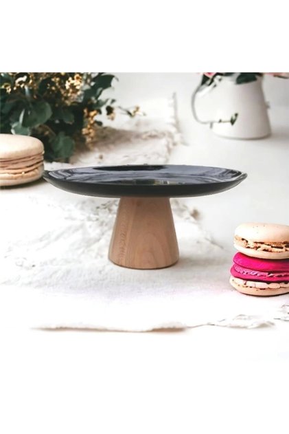 Black 25 cm Presentation Stand with Wooden Conical Legs