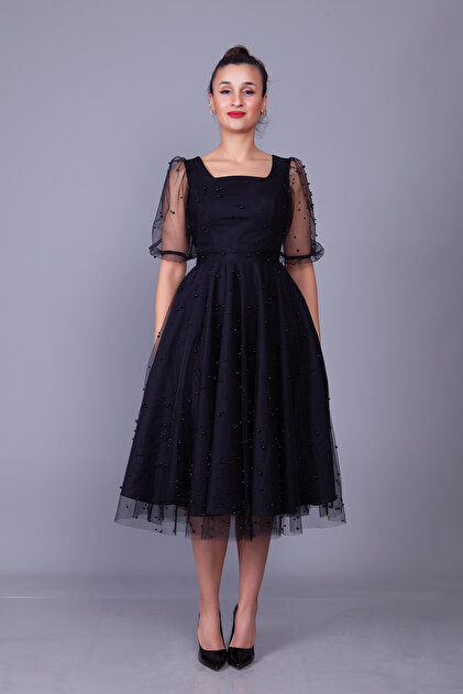 knee length dresses for ladies Timeless Look Bow Strap Polka Dot Tulle Midi Dress main image 1
