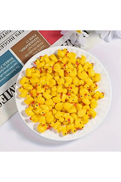 100 Adet Sarı Mini Ördek Set Dikiz Aynası Araba Torpido Süsü Aksesuar Peyzaj Ev Dekorasyon Pasta Süs
