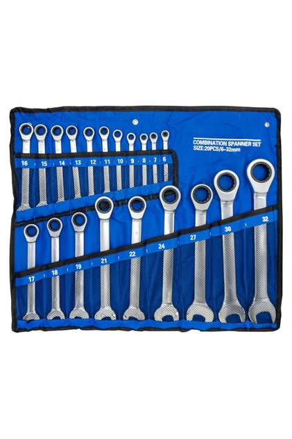 6276 Ratchet Combined Wrench Kit 6-32mm 20 Pieces (with Cloth Bag)