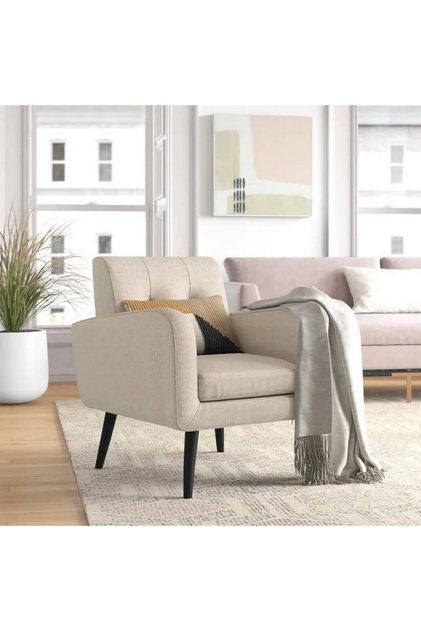 Arm Chair|MDF swedish wood and Linen - Beige - 90×80×90 cm