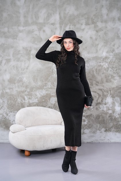 Corded Fabric Fisherman-Style Knit Dress