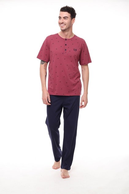 1405 Men's Short Sleeve Lapel Button Sleepwear Suit