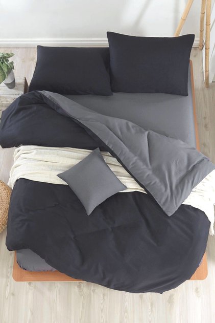 Easy-Iron Duvet Cover Set Double Size Solid Black-Smoked