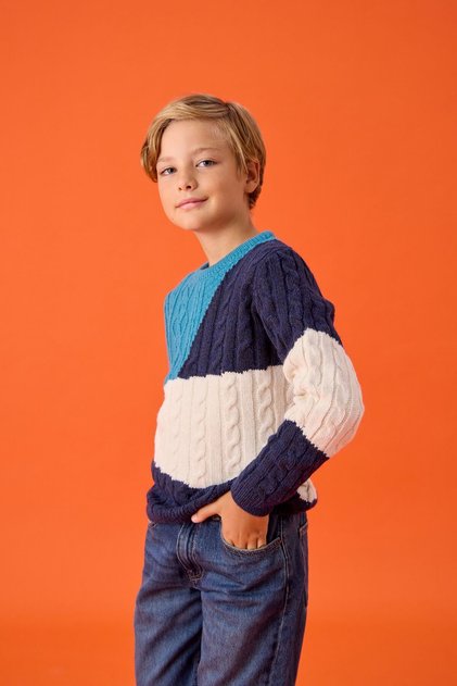 Boy's Knitted Patterned Colorful Knitwear Sweater
