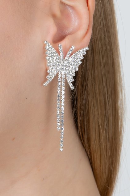 Kadın Kelebek Motif Sallantılı Minik Zirkon Taşlı Küpe Modeli Nişan Trend Zarif Bijuteri