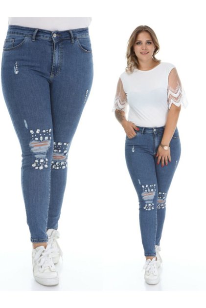 Gamze Fashion Butik Plus Size Stone Removed Slim Bear Jeans