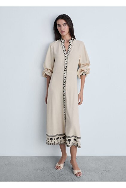 mango openwork knitted dress with opening Cotton titanium