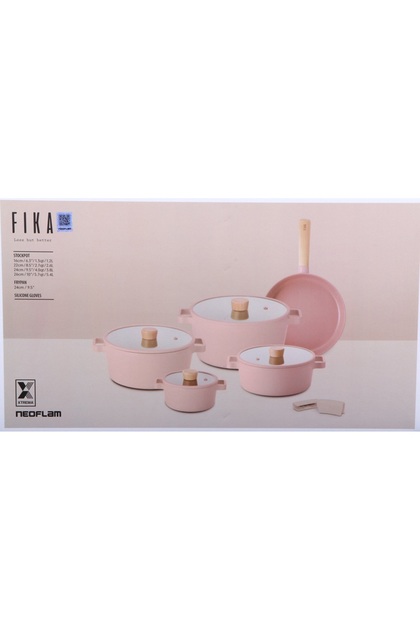 FIKA ,Cooking Set11pcs,Pots16,22,24,26cm,Glass Lid+Fry24cm)Induction,Non stick,Mini peach Color