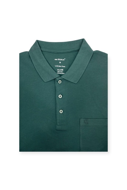Men's Ercan Classic Polo Neck Pique Woven Pocket Green Color T-Shirt 7001