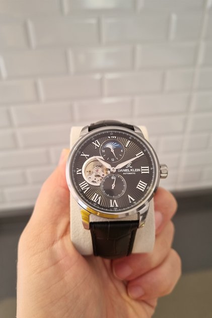 Automatic, Black Leather Strap Men's Wrist Watch