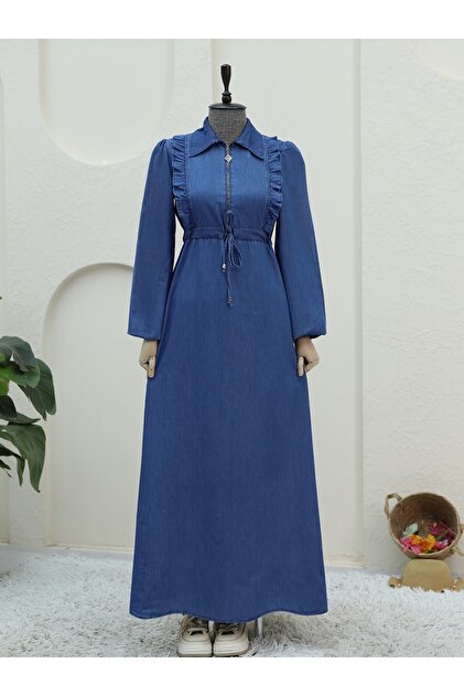 Modamorfo Half zipper tunnel lace-up denim dress -indigo- Trendyol Modamorfo Half zipper tunnel lace-up denim dress -indigo- Trendyol
