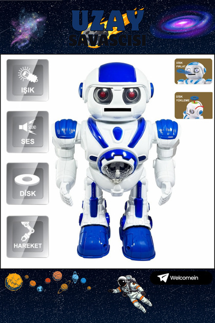 welcomein Mavi Büyük Boy Disk Atan Yürüyen Oyuncak Uzay Savaşçısı